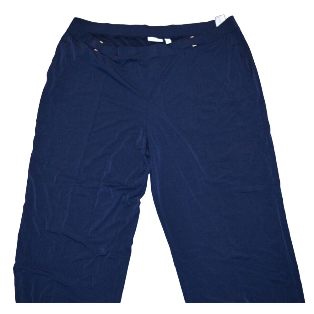 Susan Graver Regular Liquid Knit Pull On Pants w/Buckle Trim Navy 3x
